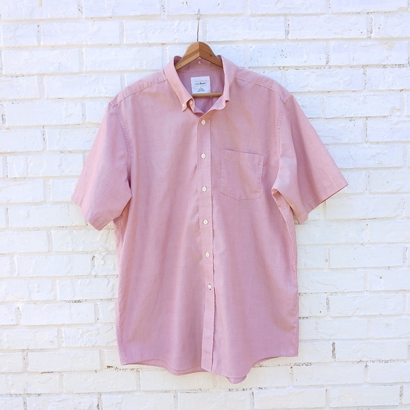 L.L. Bean Pink Short Sleeve Shirt Large Button Down - Picture 1 of 4